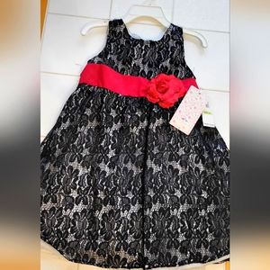 New LILYBIRD black lace/red 🌹  flower 👗 dress size 4T